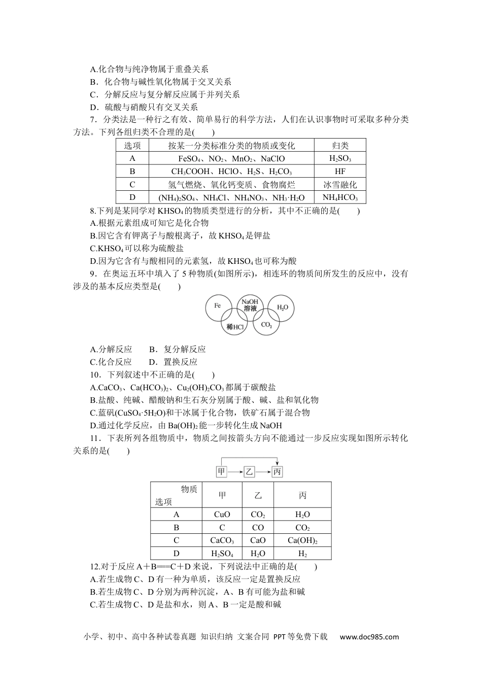 高中 化学·必修第一册（苏教版）课时作业（word）课时作业1.docx