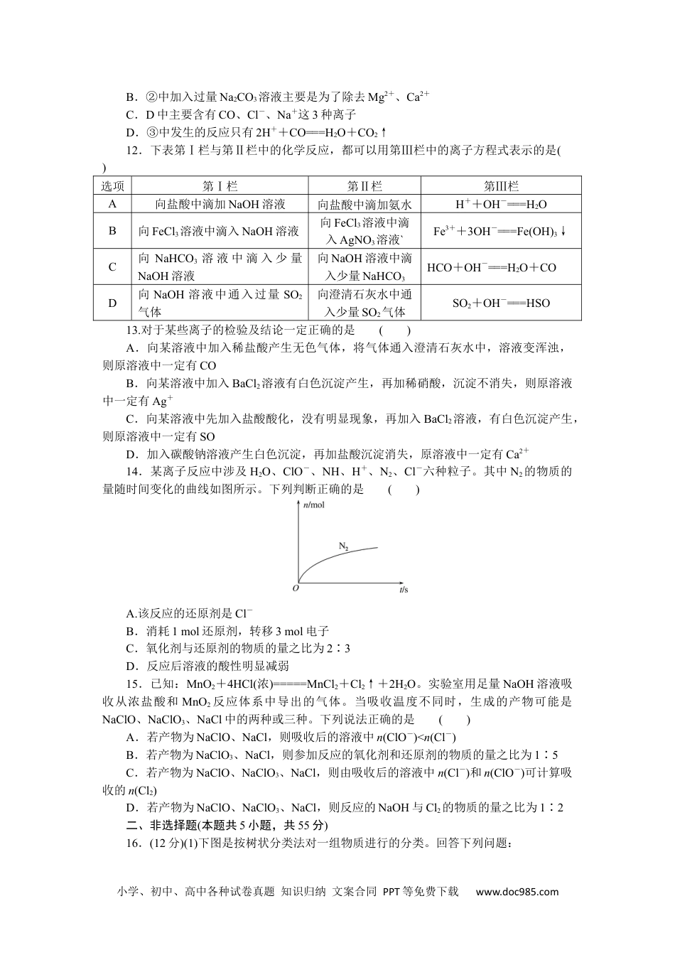 高中 化学·必修第一册（鲁科版）课时作业（word）综合素养训练二.docx