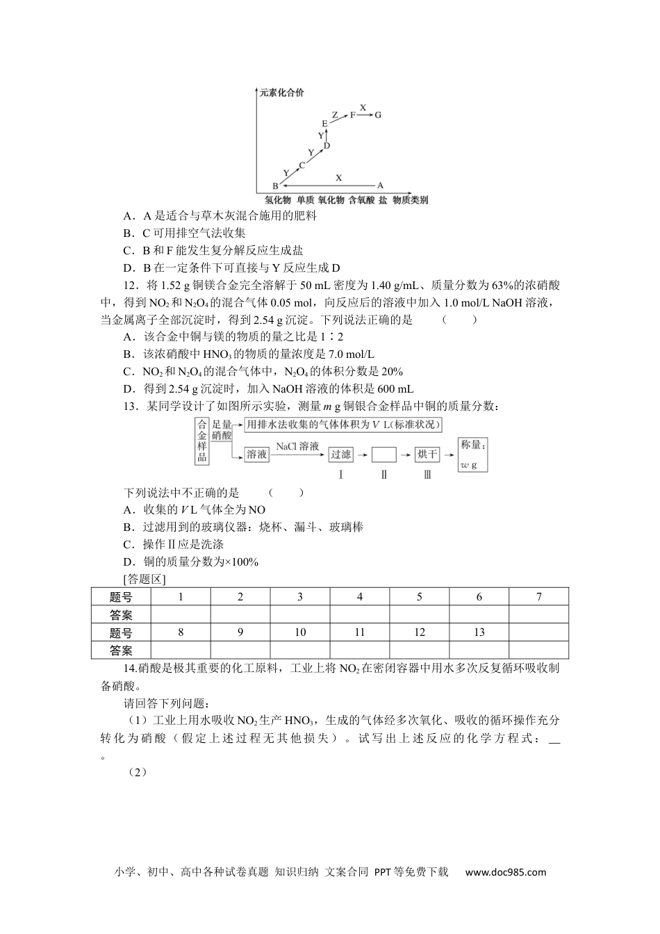 高中 化学·必修第一册（鲁科版）课时作业（word）课时作业22.docx