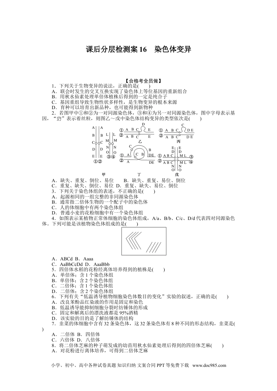 高中 生物·必修2课后分层检测案（word）课后分层检测案16.doc