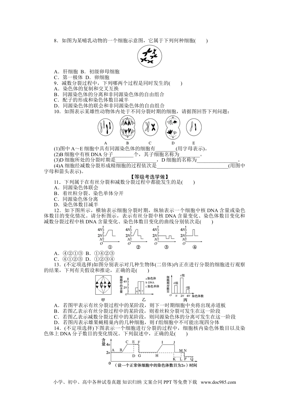 高中 生物·必修2课后分层检测案（word）课后分层检测案5.doc