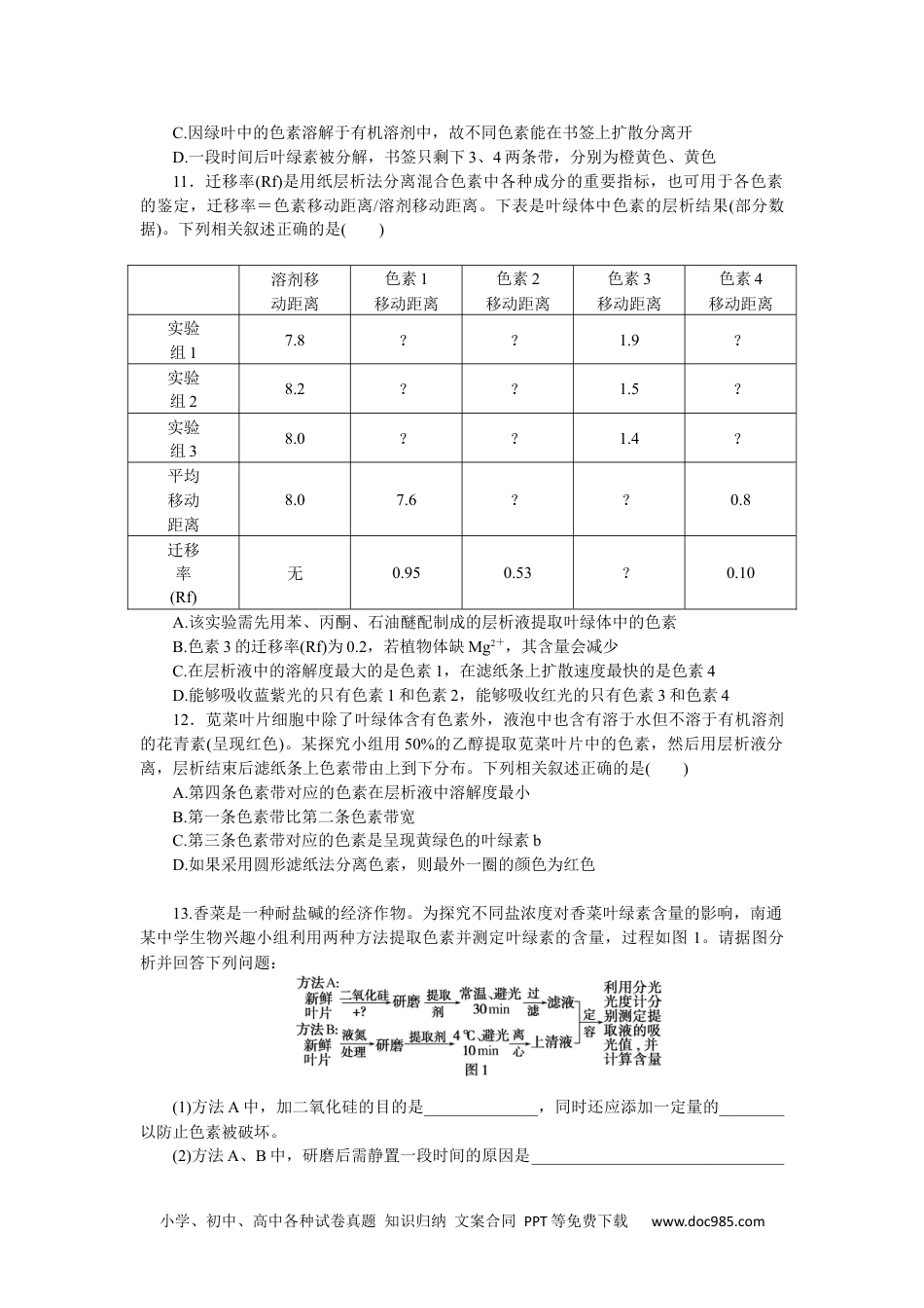 高中 生物·必修1课后分层检测（单选）课后分层检测案19.docx