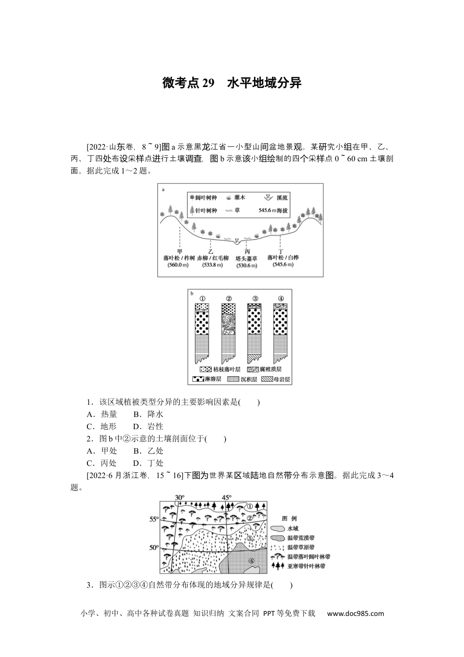 高中 2023二轮专项分层特训卷•地理【新教材】微考点29　水平地域分异.docx