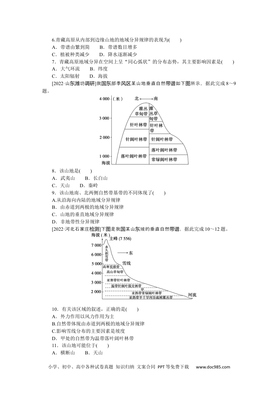 高中 2023二轮专项分层特训卷•地理【新教材】微考点30　垂直地域分异.docx