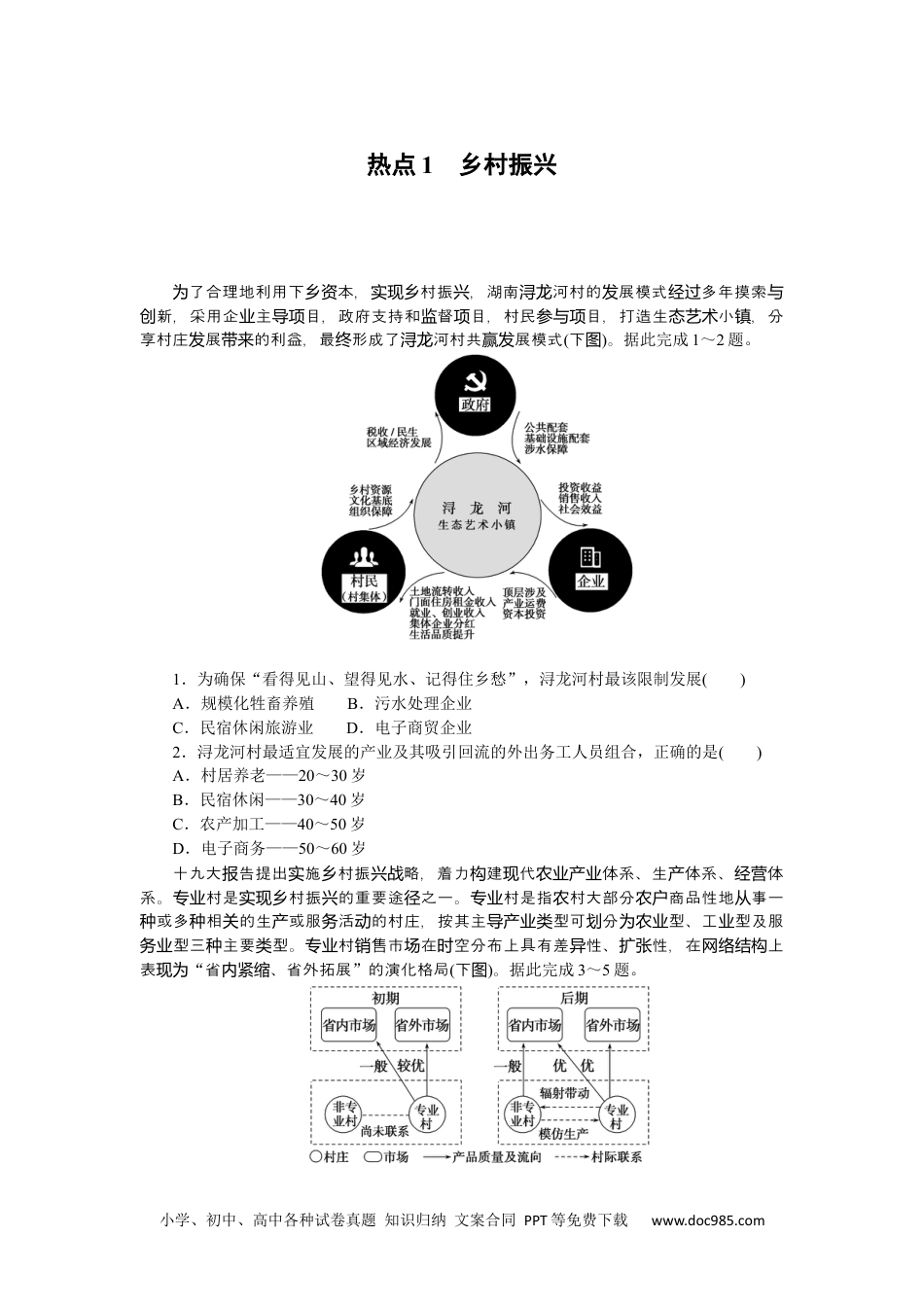 高中 2023二轮专项分层特训卷•地理【新教材】热点1　乡村振兴.docx