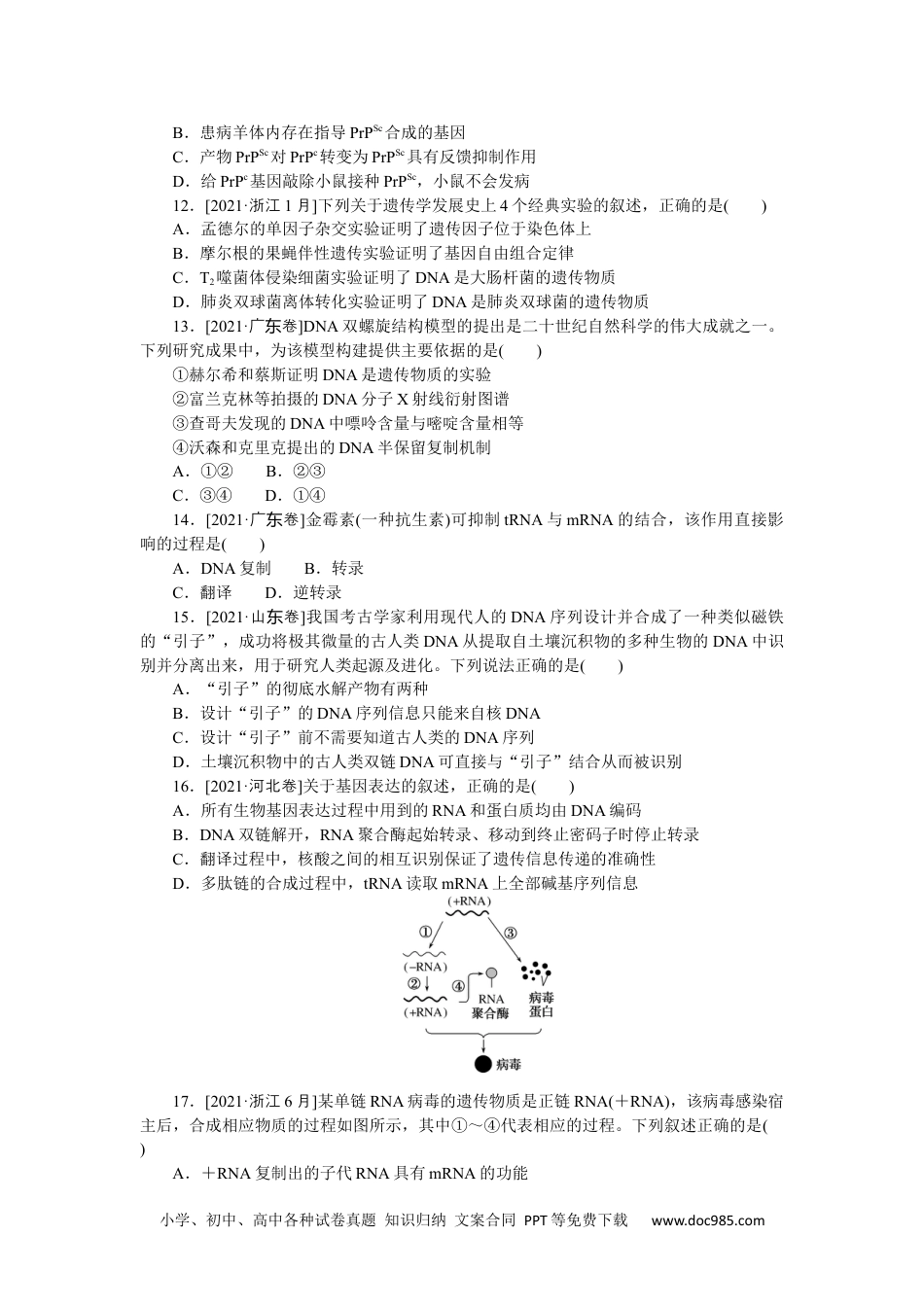 高中 2023二轮专项分层特训卷•生物学【新教材】河北专版专题四　生命系统的遗传、变异、进化.docx