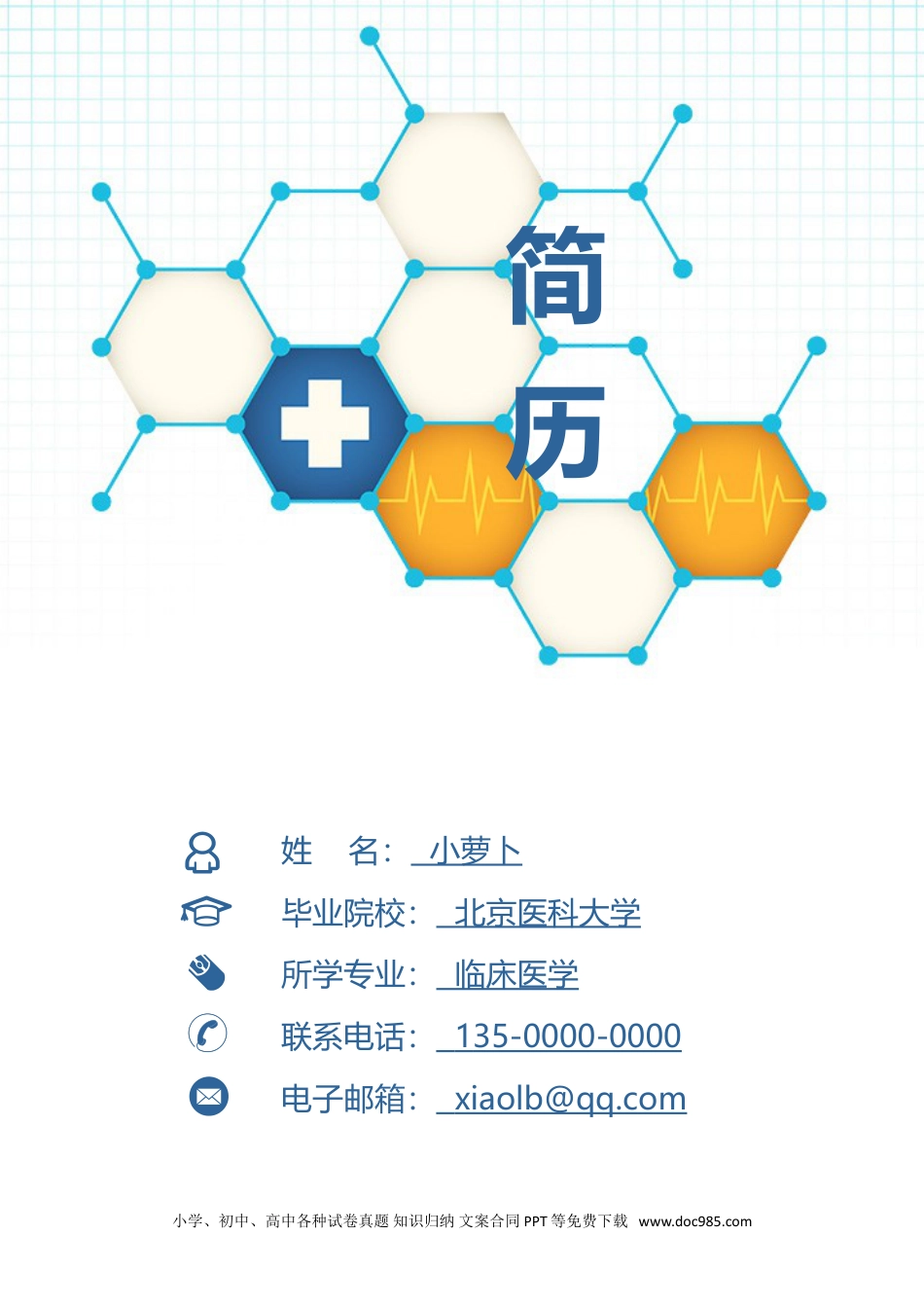 个人简历模板 医学类 word格式  19.doc