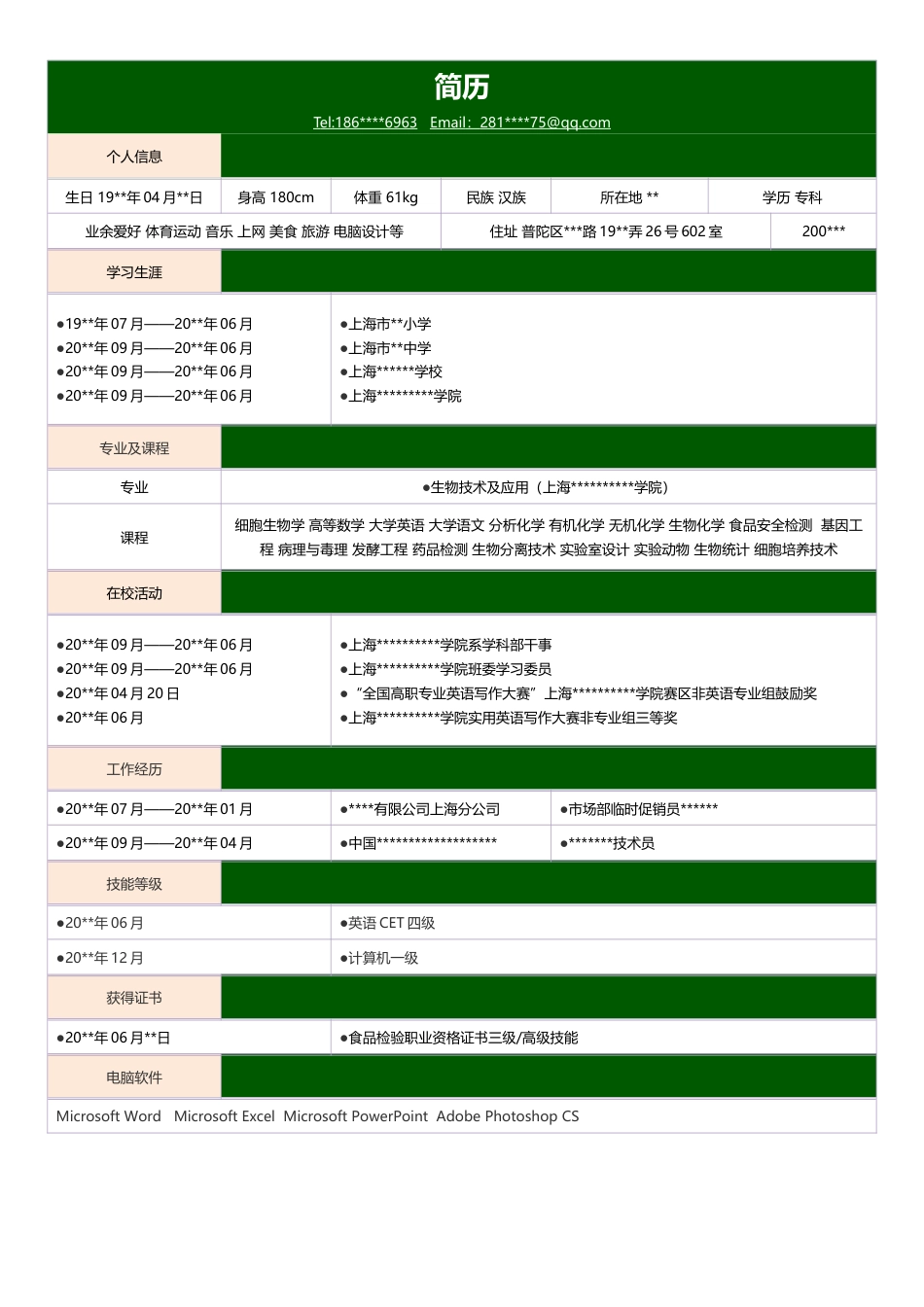 简历合集个人简历模板(275)简历合集 个人简历模板 免费下载.doc