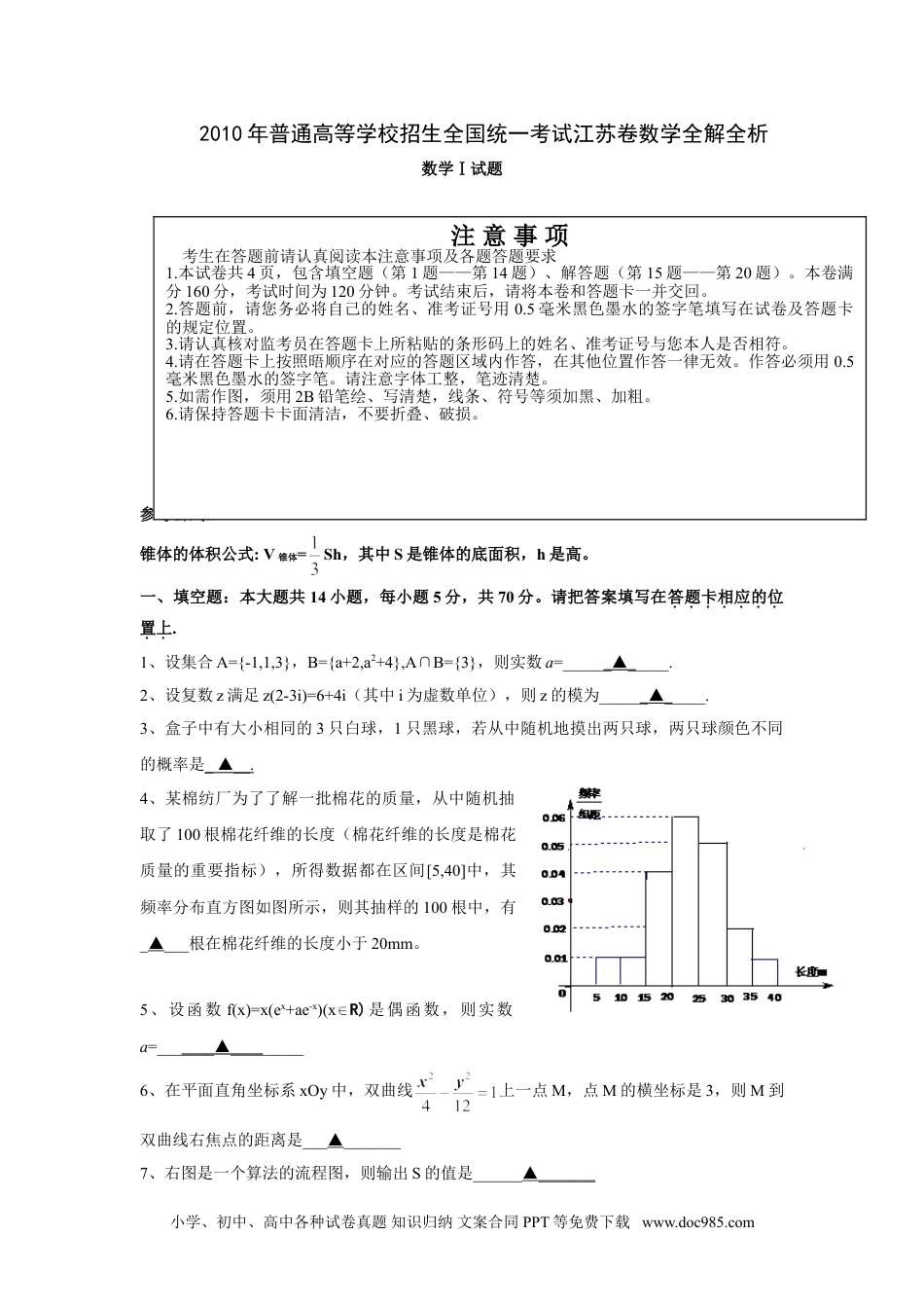 2010年高考数学试卷（江苏）（空白卷）.doc