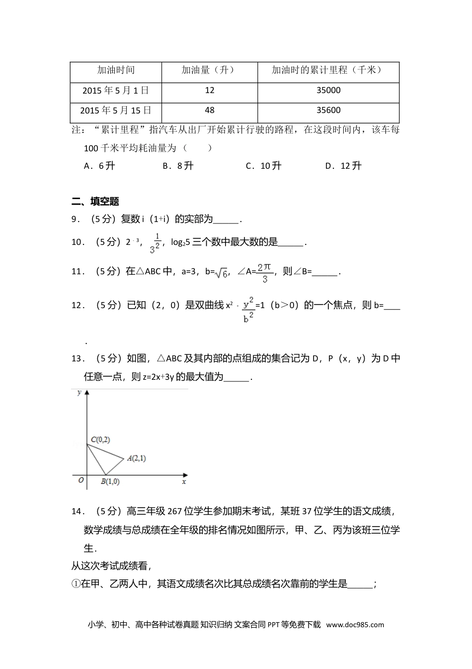 2015年高考数学试卷（文）（北京）（空白卷）.doc