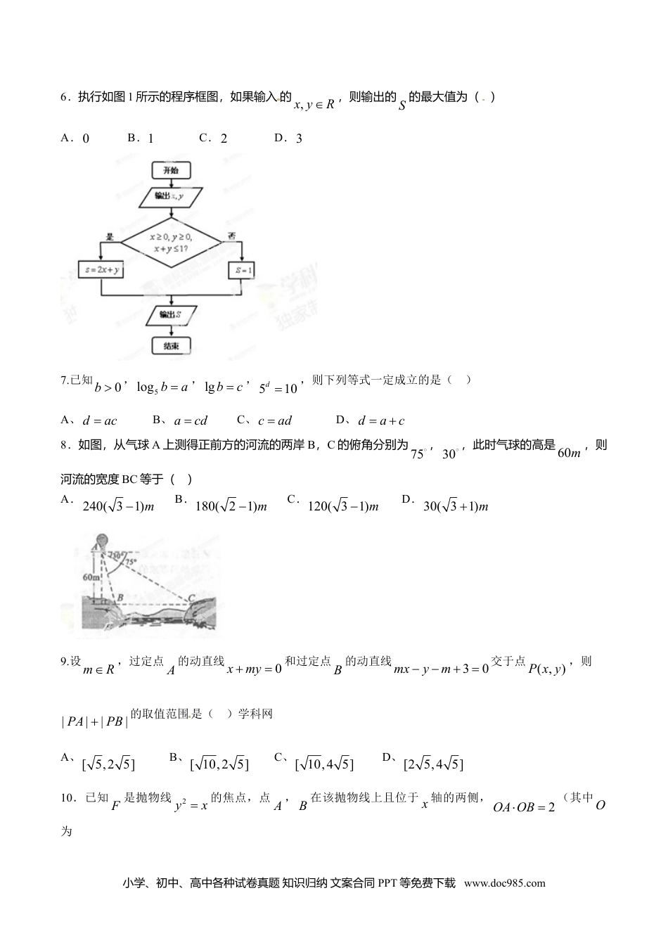 2014年高考数学试卷（文）（四川）（空白卷）.doc