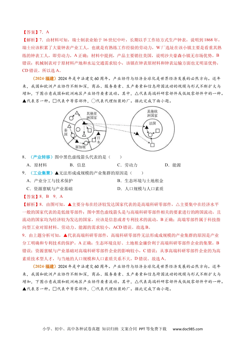 高考地理专题11 工业和服务业2024年高考真题和模拟题地理分类汇编（教师卷）.docx