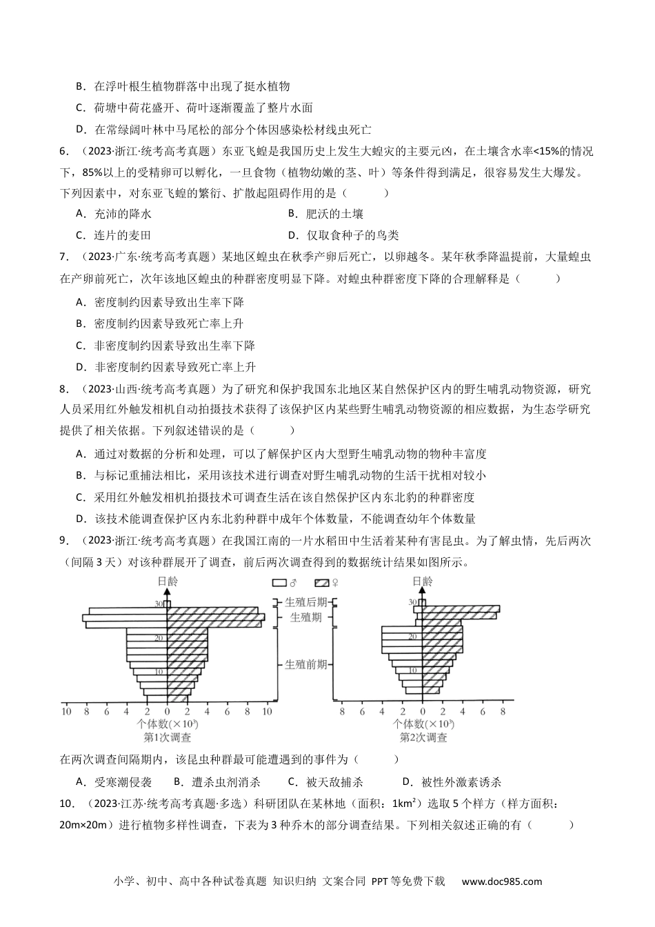 高考生物专题21 种群、群落（原卷卷）.docx