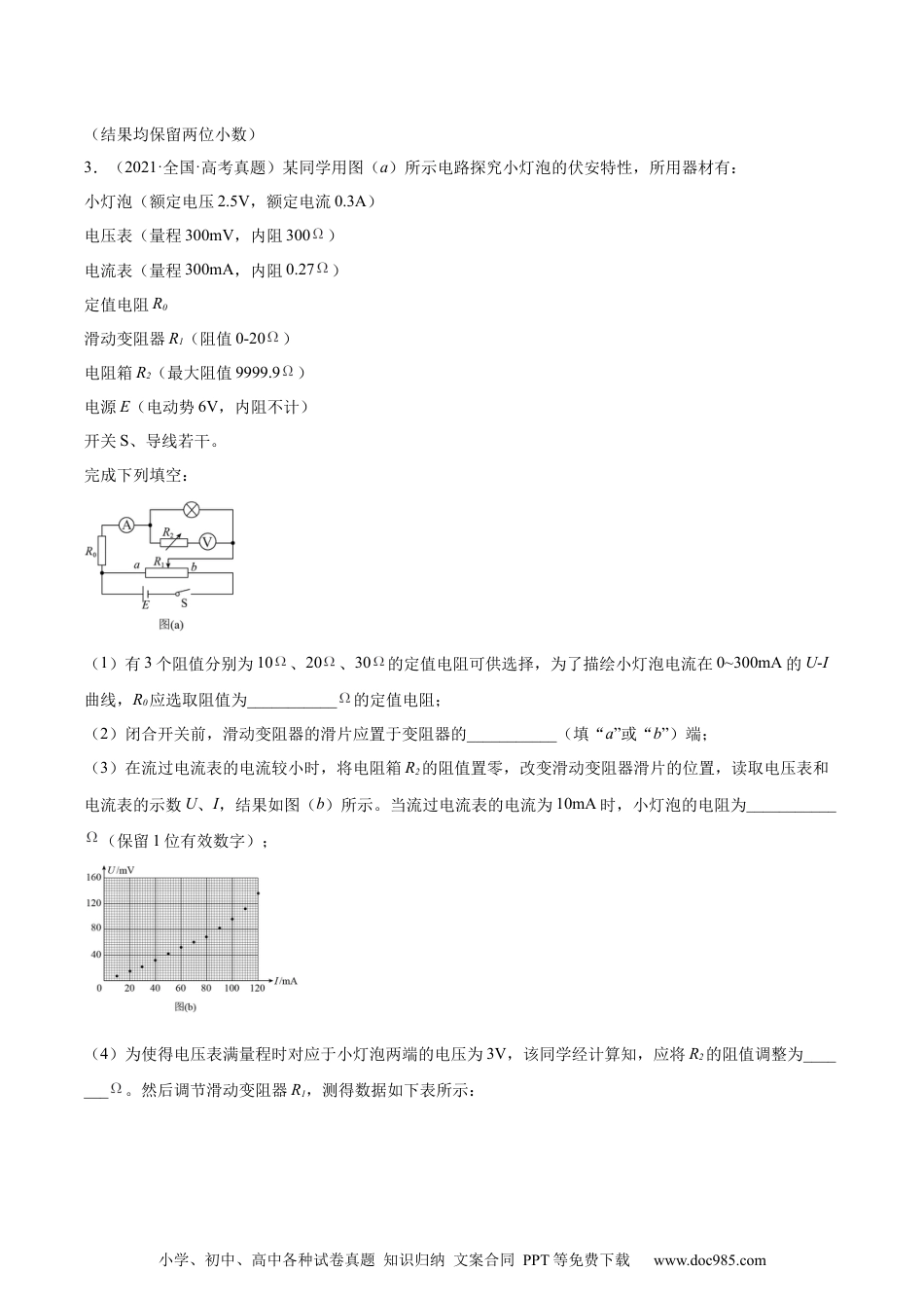 高考物理专题75 实验六：描绘小灯泡的伏安特性曲线（原卷卷）-十年（2014-2023）高考物理真题分项汇编（全国通用）.docx