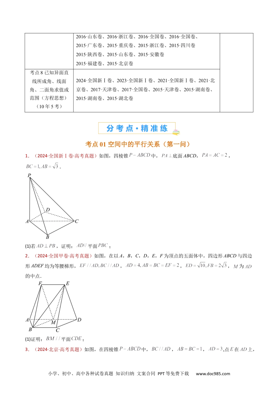 高考数学专题21 立体几何大题综合（学生卷）- 十年（2015-2024）高考真题数学分项汇编（全国通用）.docx