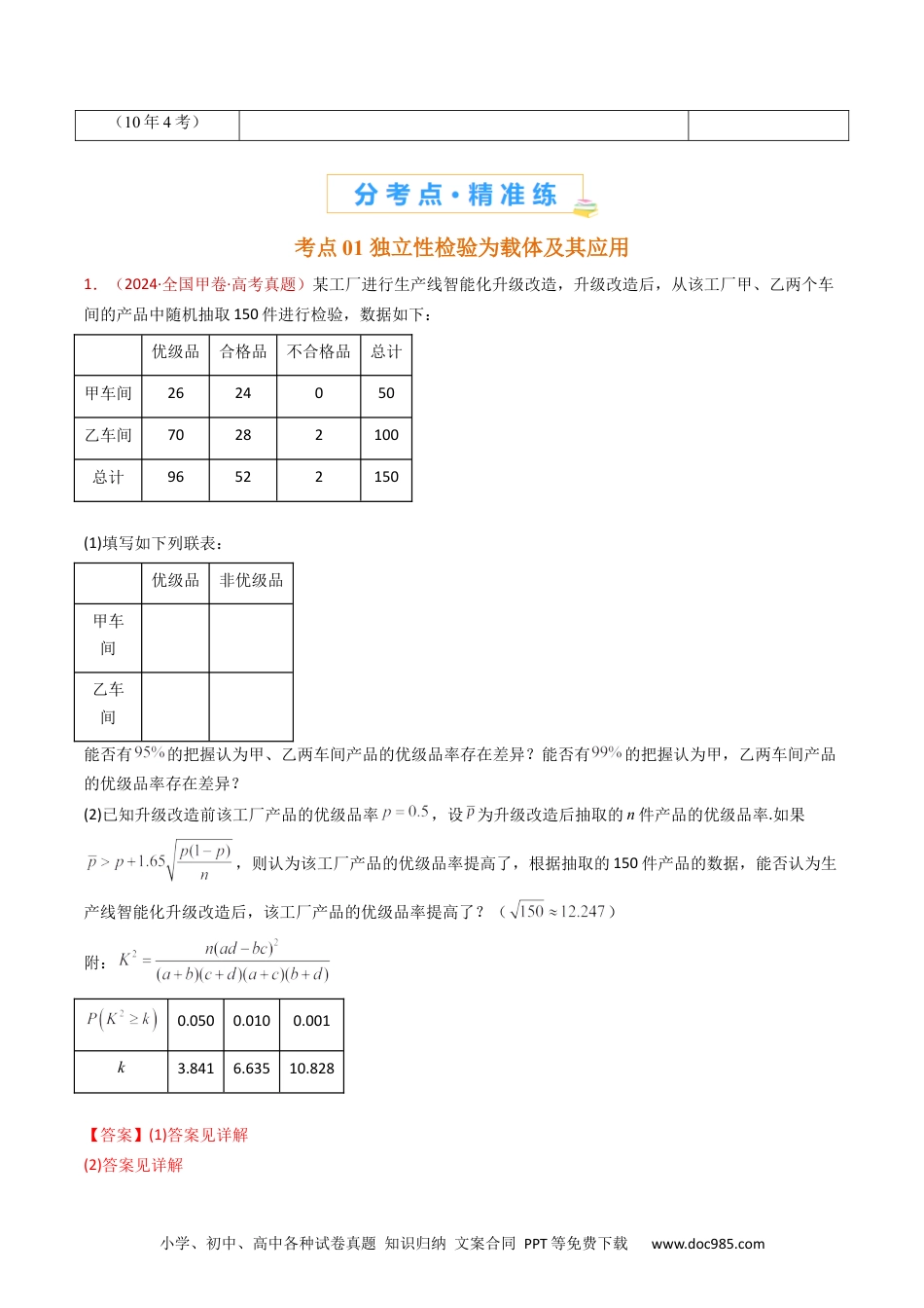 高考数学专题22 概率统计及数字特征大题综合（教师卷）- 十年（2015-2024）高考真题数学分项汇编（全国通用）.docx