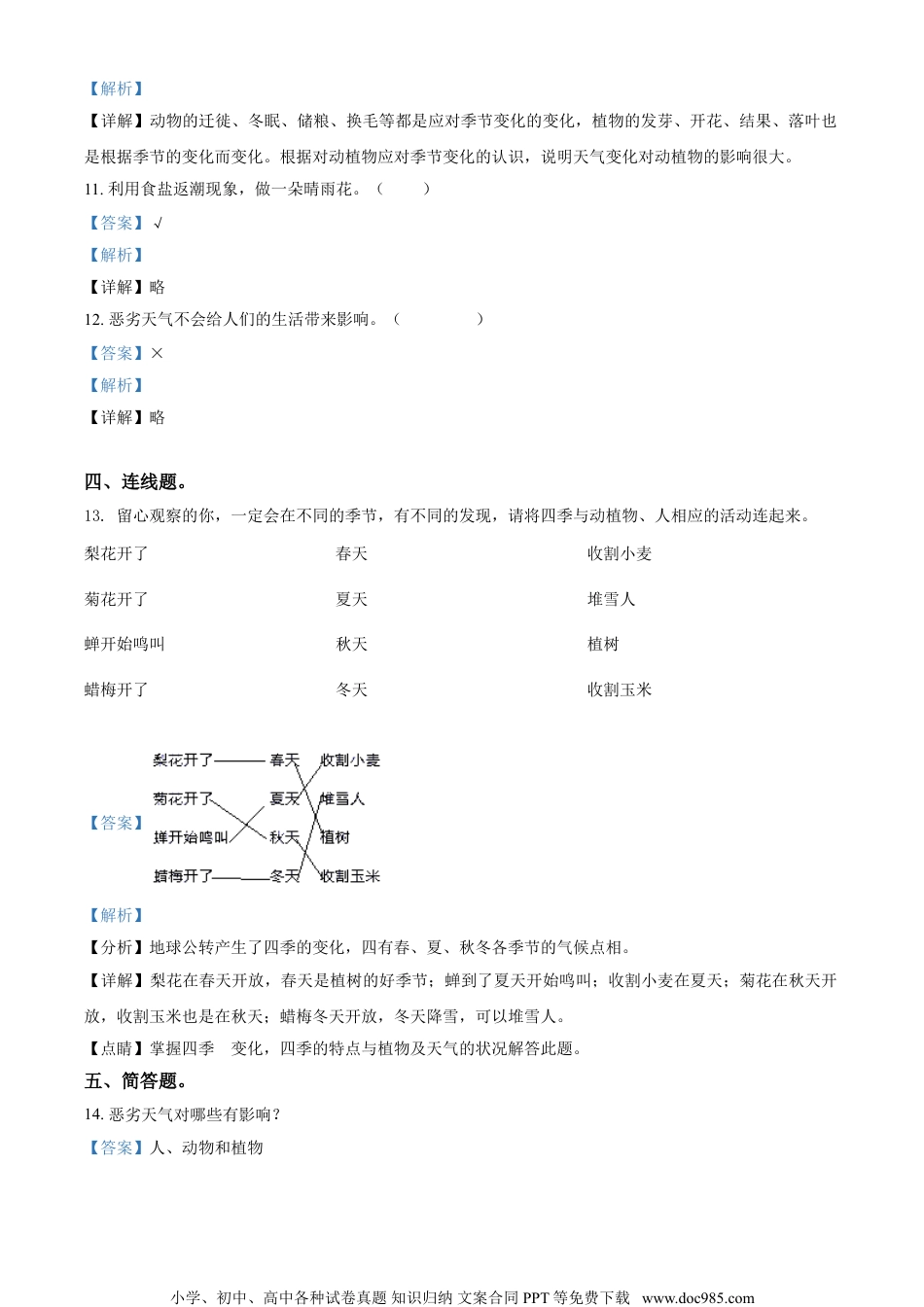 精品解析：苏教版科学二年级上册2 天气的影响练习卷（解析版）.doc