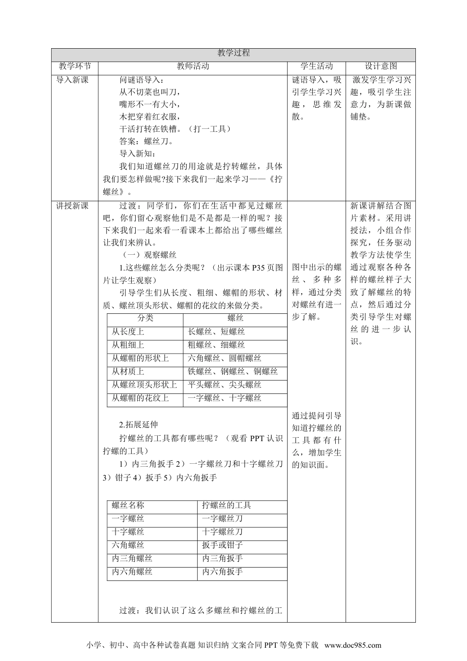 （苏教版）二年级下册科学苏教版-科学 二下11拧螺丝-教案.doc