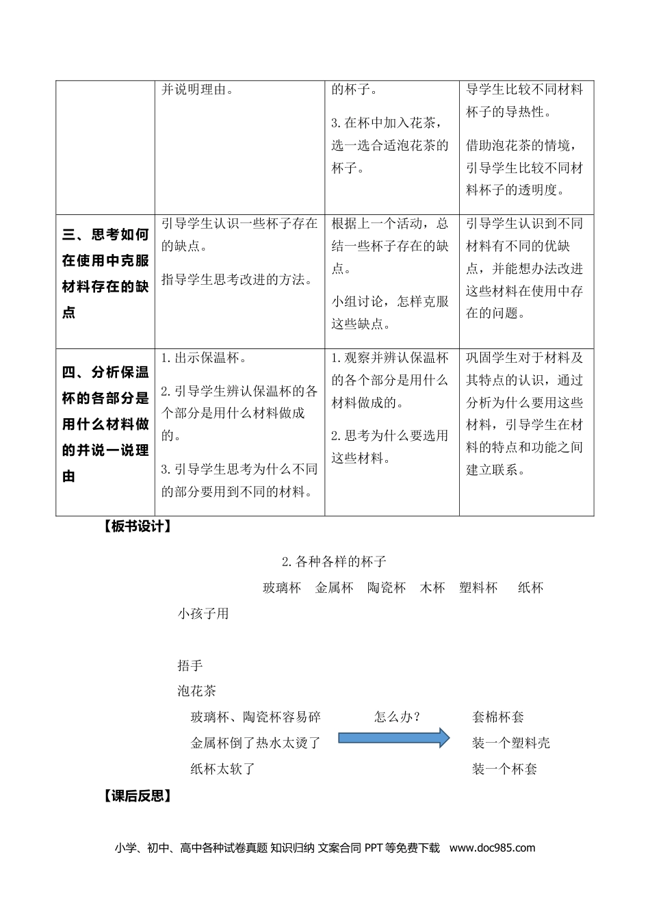 （苏教版）二年级下册科学2.各种各样的杯子（江苏 张秀燕）（网格式教案）.docx