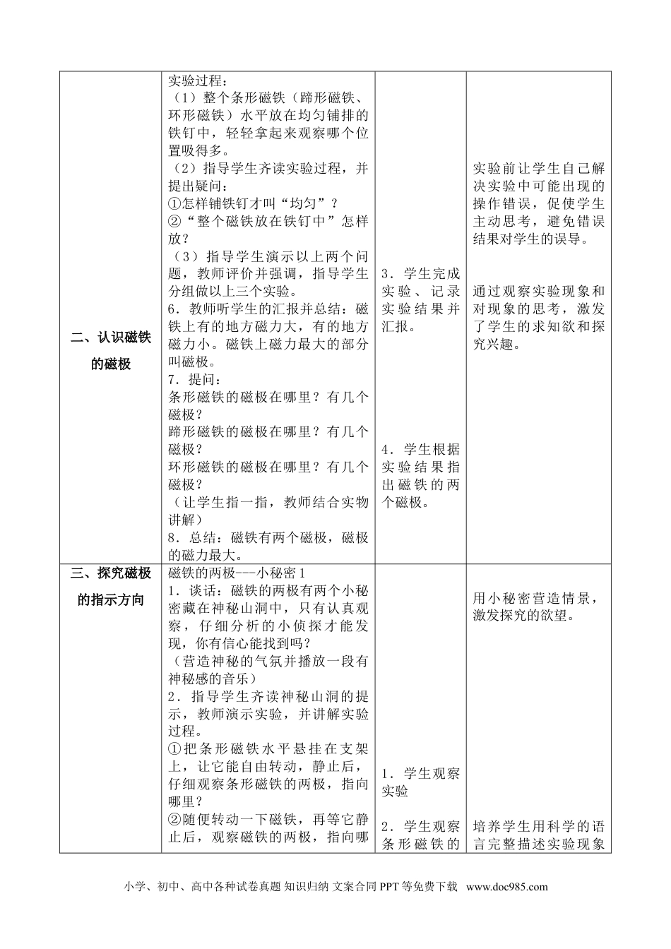 （苏教版）二年级下册科学5.磁铁的两极（陕西  孙彩月）（网格式教案）.doc