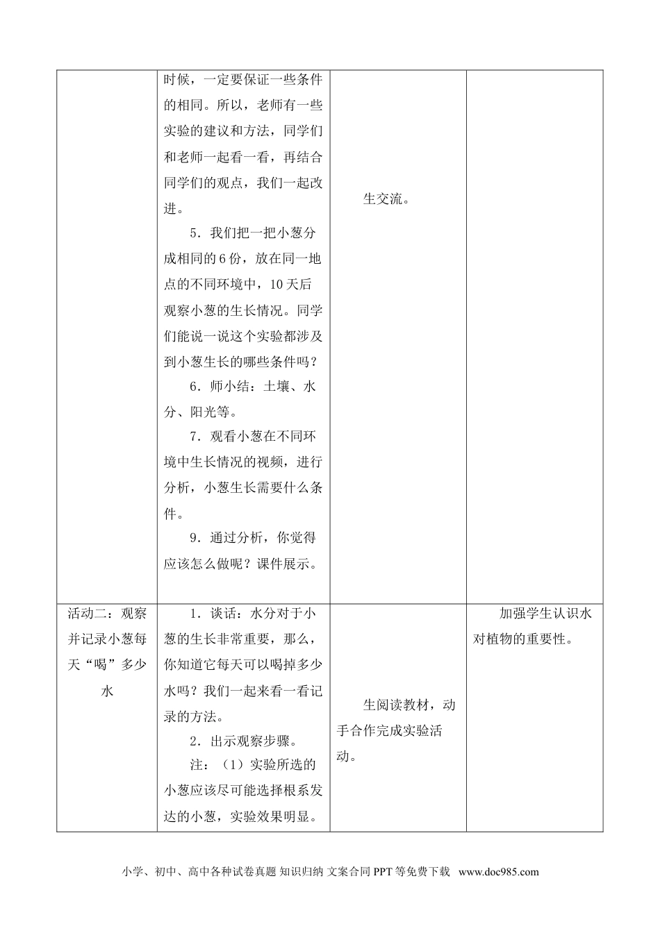 （苏教版）二年级下册科学7.栽小葱（陕西西安 段小丹）（网格式教案）.doc