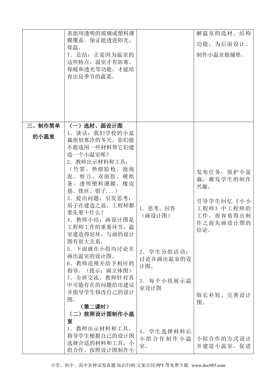 （苏教版）二年级下册科学12.做个小温室（网格式教案）（陕西  孙彩月）.doc