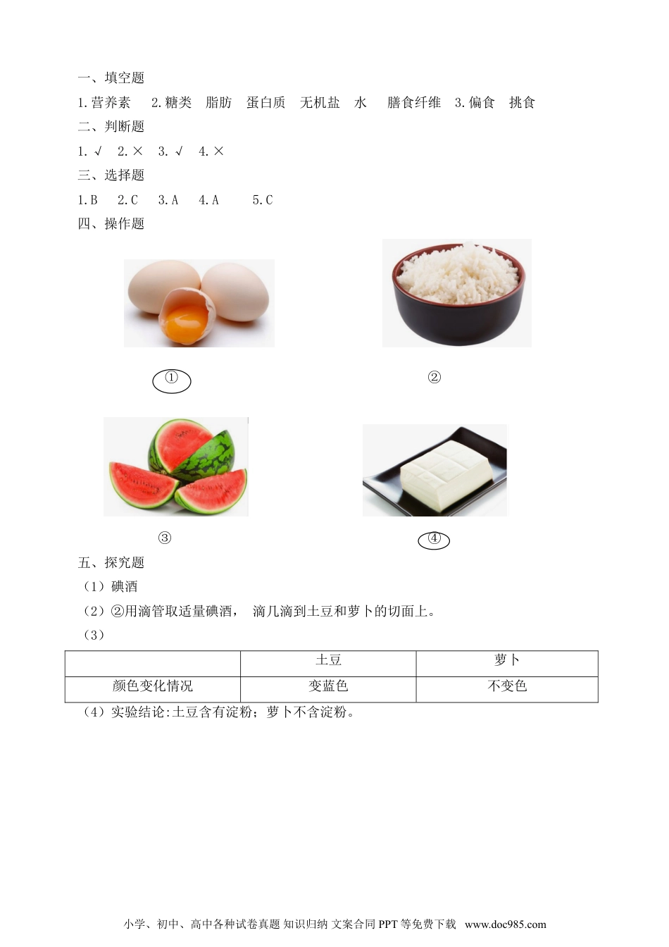 （苏教版）三年级上册科学【精】苏教版科学三年级上册一课一练-19食物与营养（含答案）(23103999).doc