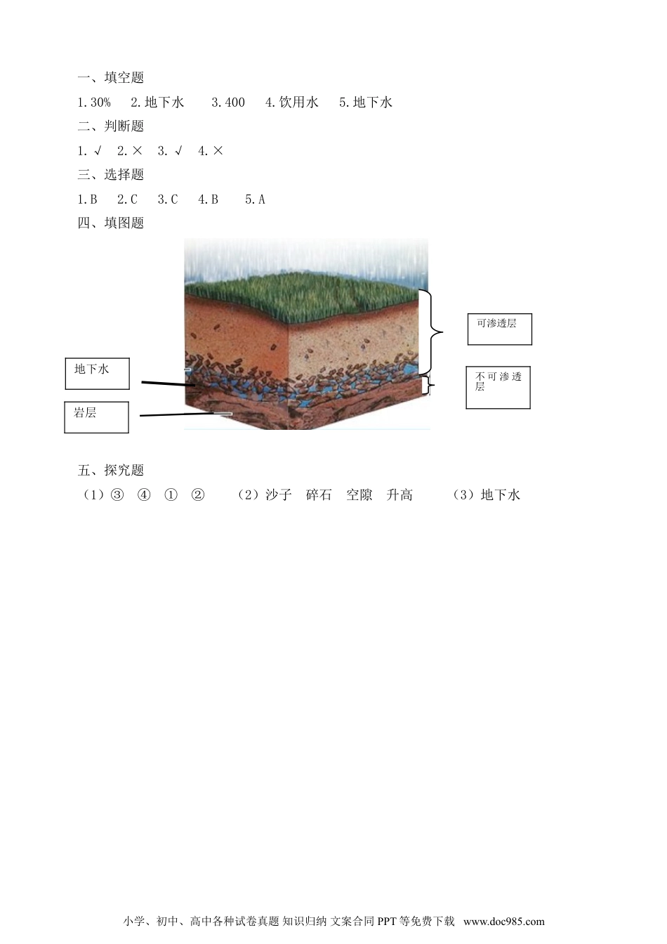 （苏教版）三年级上册科学【精】苏教版科学三年级上册一课一练-13 地下水（含答案）(22982961).doc