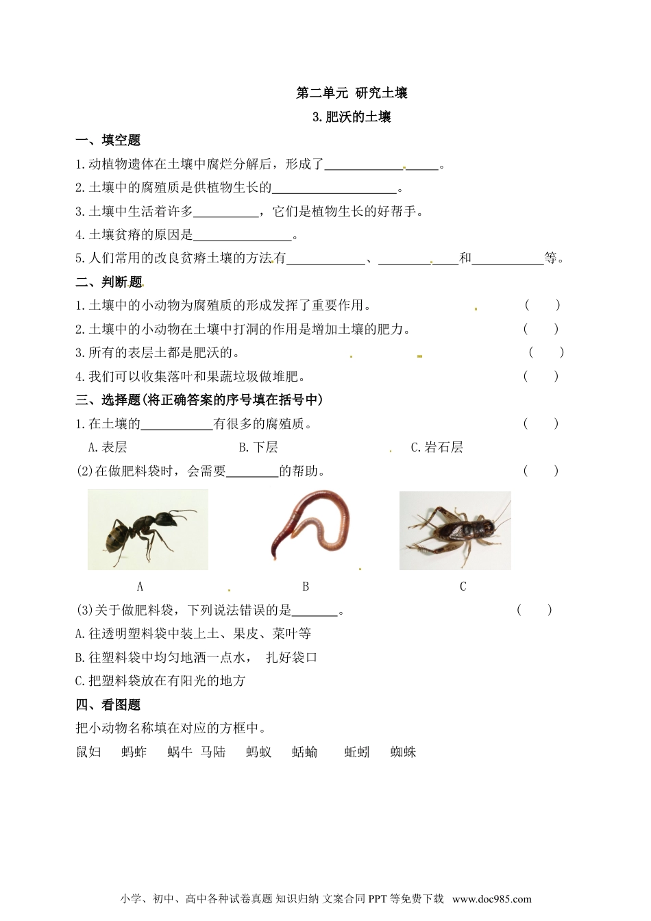 （苏教版）三年级上册科学【精】苏教版科学三年级上册一课一练 6肥沃的土壤（含答案）(22934128).doc