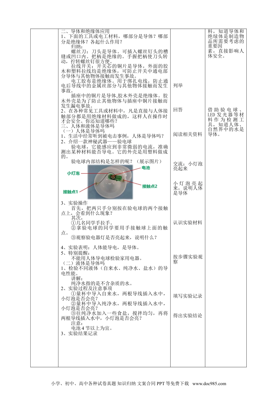 （苏教版）四年级上册科学4.13《导体和绝缘体》教案.doc