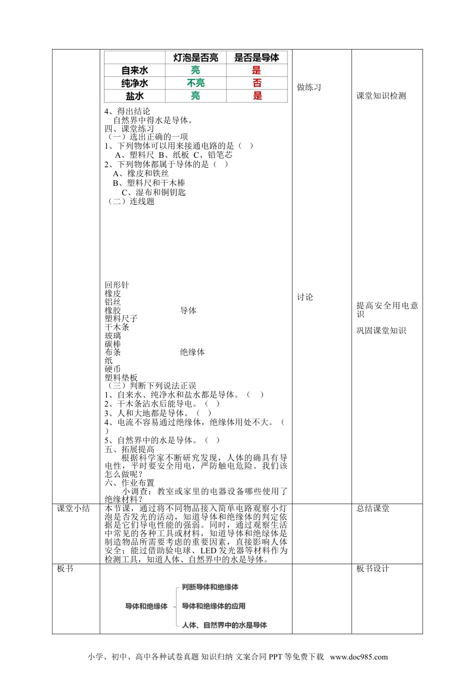 （苏教版）四年级上册科学4.13《导体和绝缘体》教案.doc