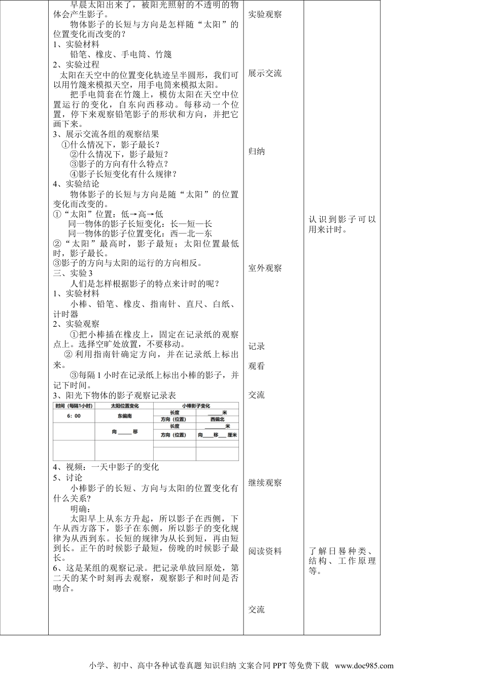 （苏教版）四年级下册科学2.8《太阳钟》教案.doc