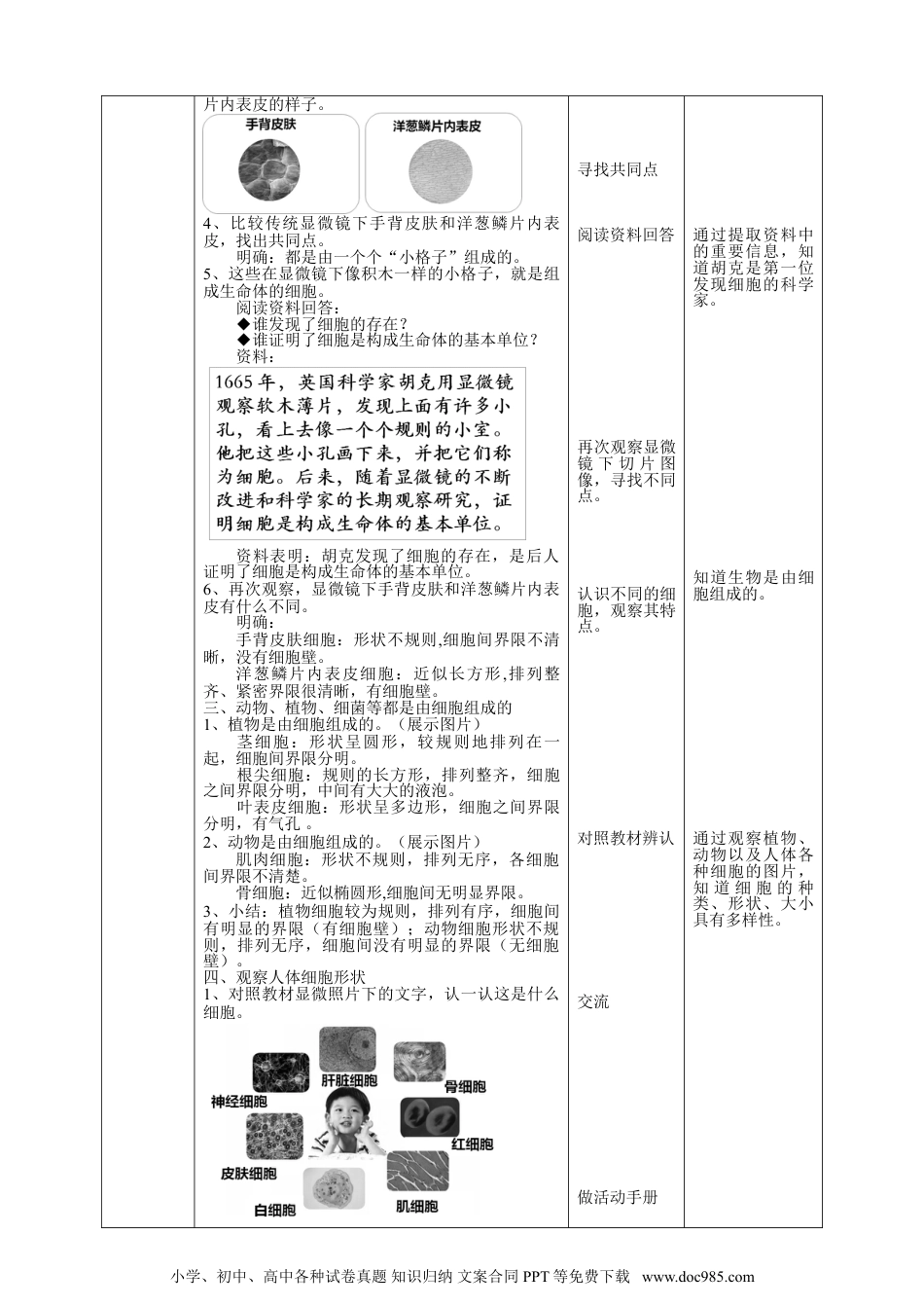 （苏教版）五年级下册科学1.1《搭建生命体的“积木”》教案.doc