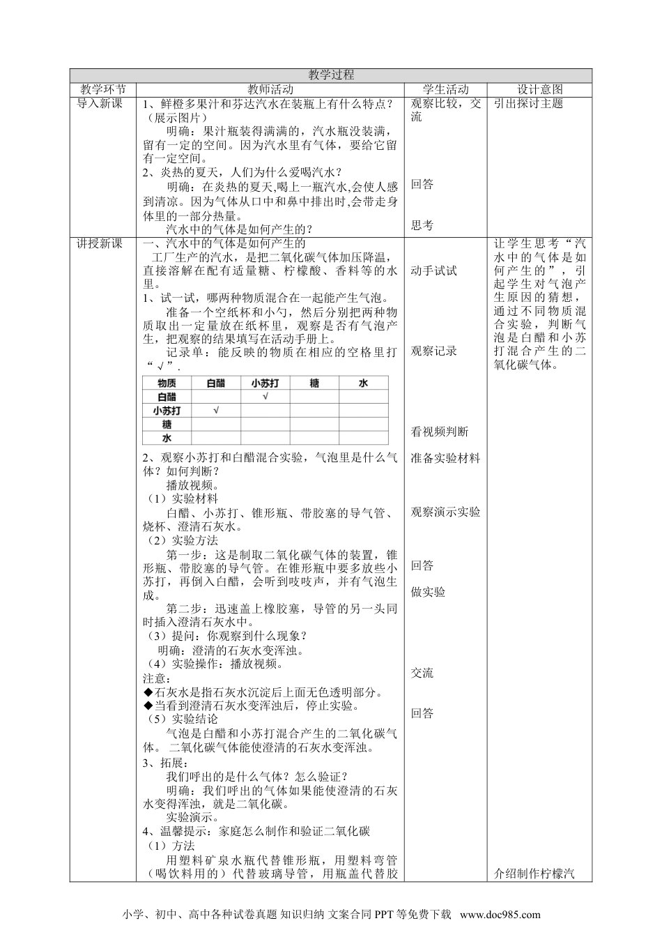 （苏教版）六年级上册科学 1.3《制作汽水》教案.doc