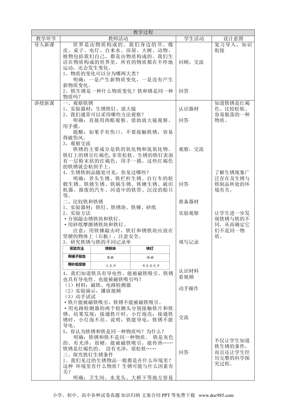 （苏教版）六年级上册科学 1.2《铁生锈》教案.doc