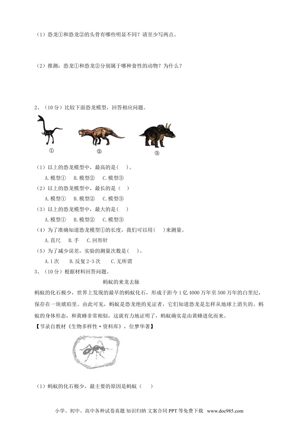 第三单元 化石的奥秘（单元测试） 2021-2022学年科学 六年级上册 苏教版 （含答案）.doc