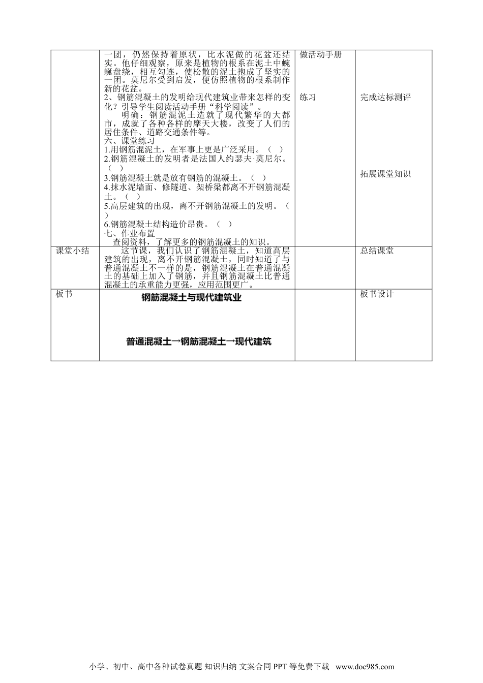 （苏教版）六年级上册科学 5.17《钢筋混凝土与现代建筑业》教案.doc