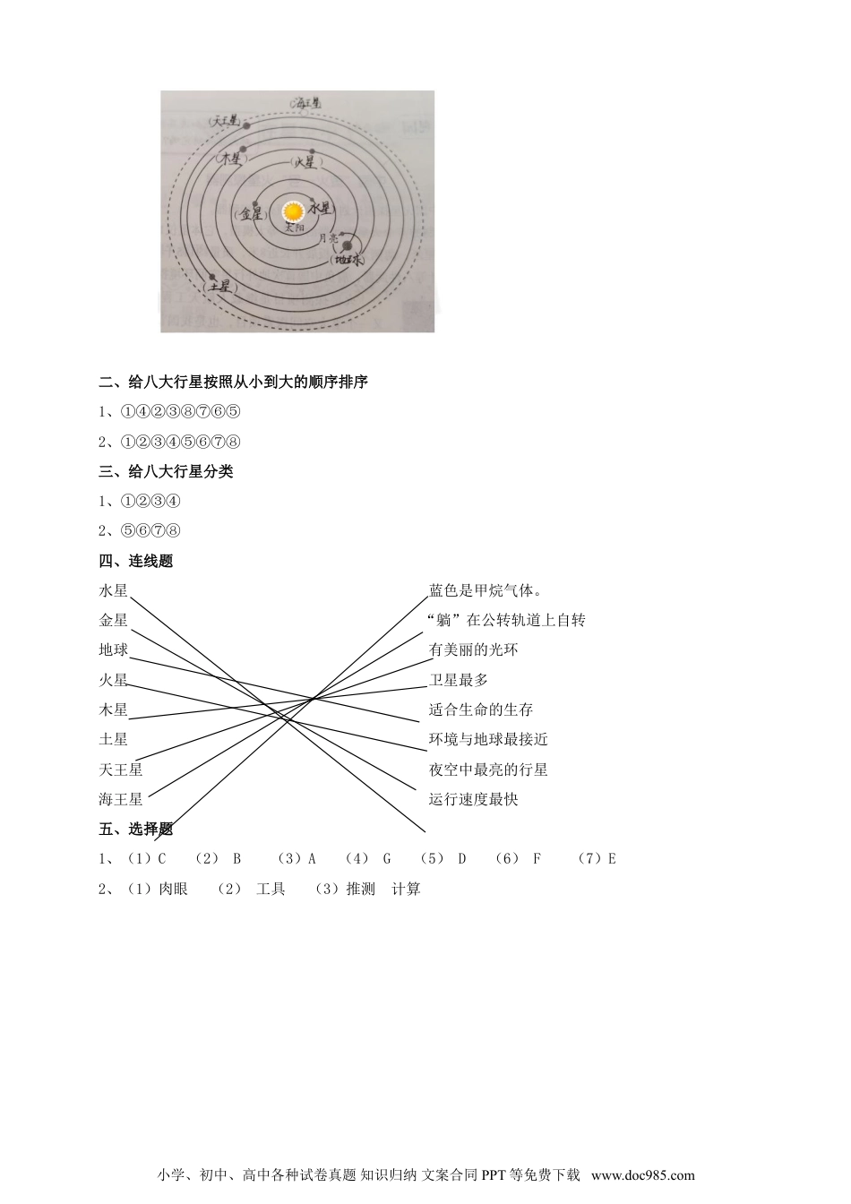 （苏教版）六年级上册科学 4.11《太阳系大家族》作业单（含答案）.doc