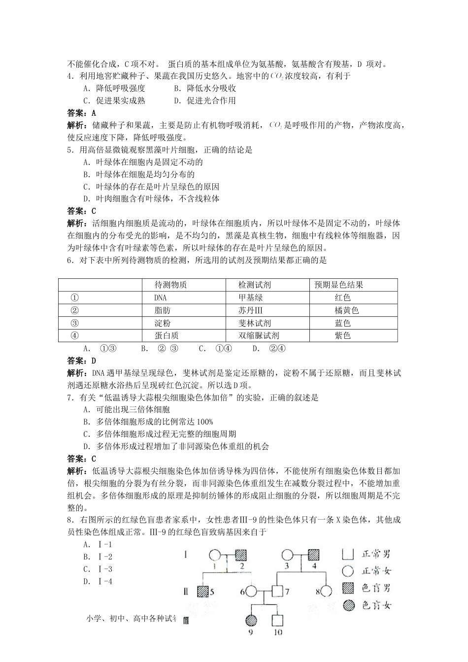 2009年广东高考生物试题及答案.doc