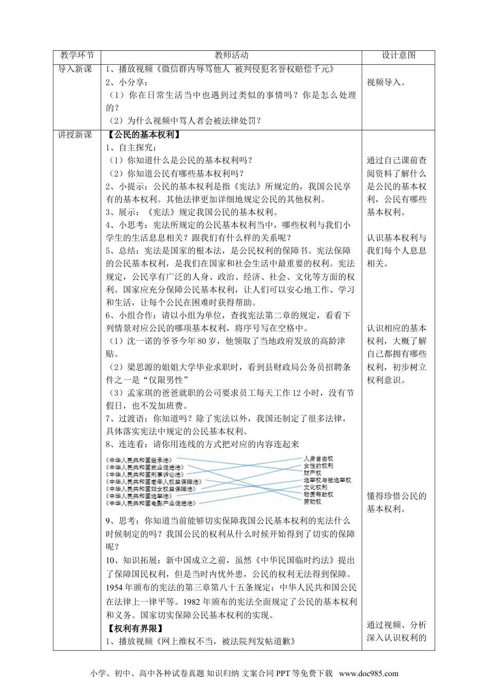 六年级上册部编版 道德与法治4公民的基本权利和义务  第一课时教案.doc