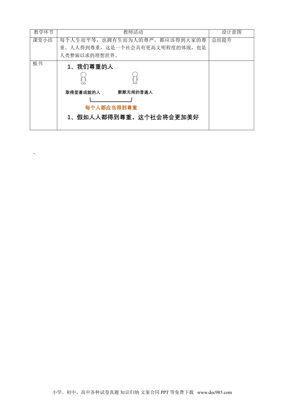 六年级下册部编版 道德与法治1学会尊重  第一课时教案.doc