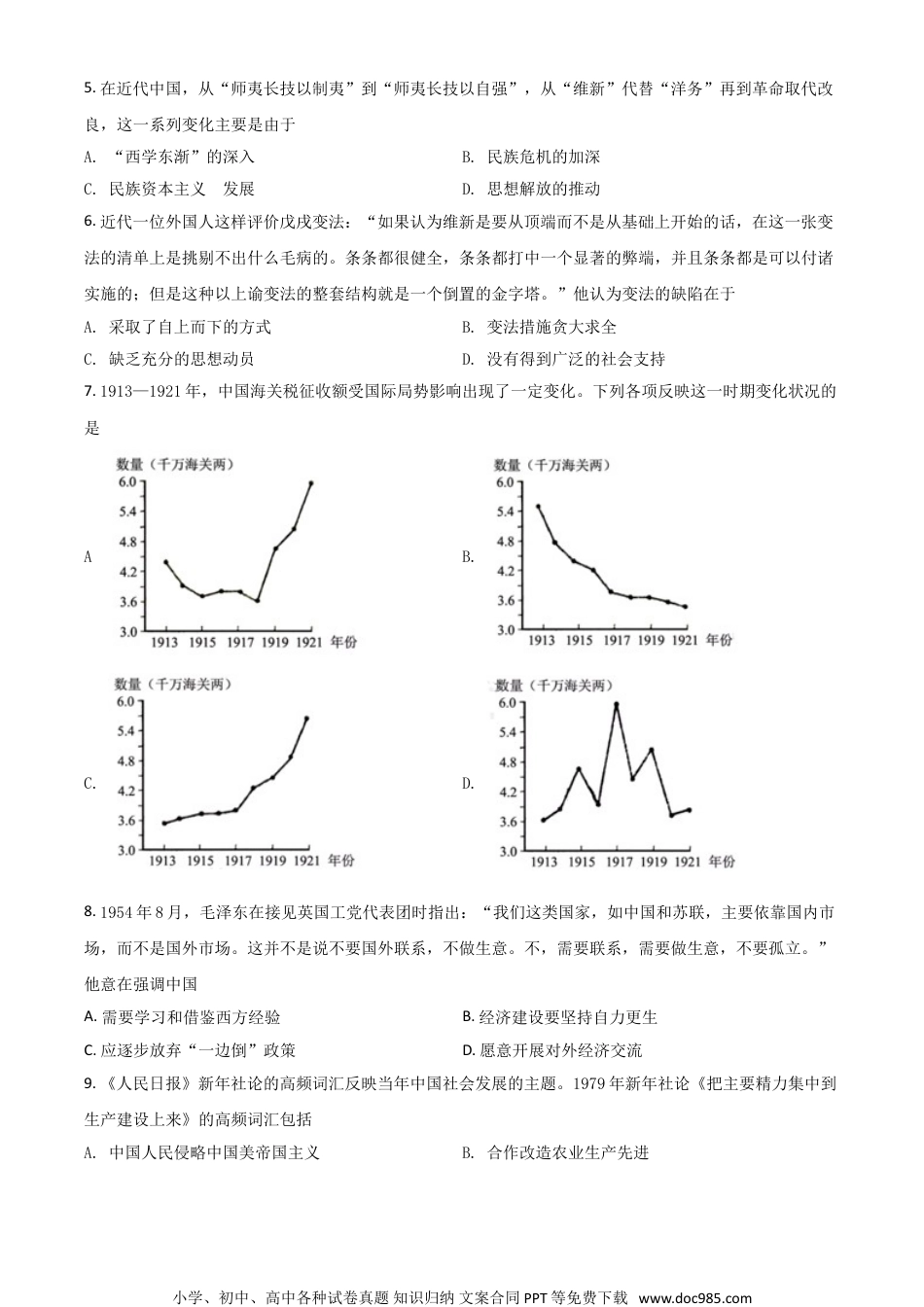 2021年高考历史试卷（山东）（空白卷）.doc