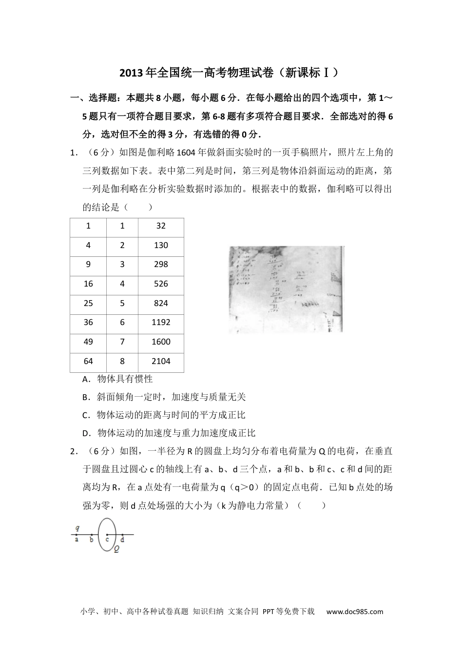 2013年高考物理试卷（新课标Ⅰ）（空白卷） (5).docx