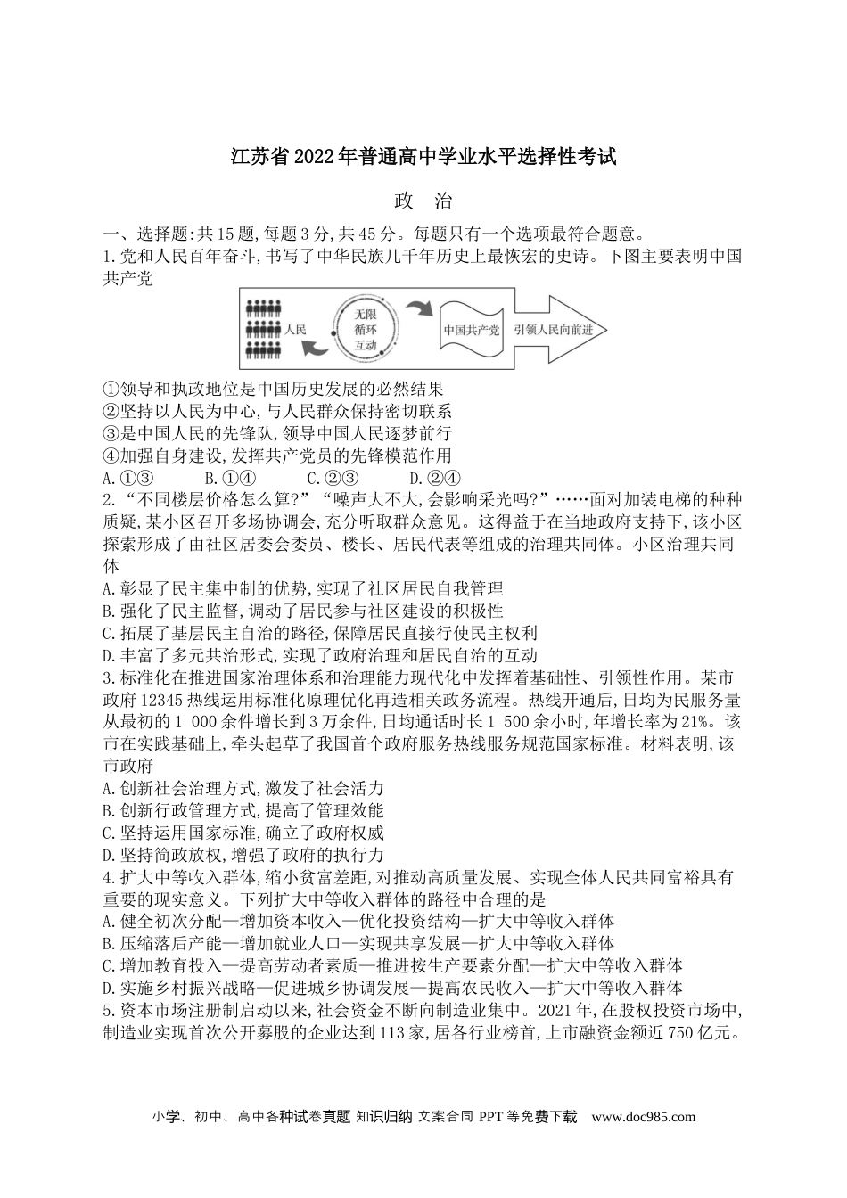 2022年高考政治试卷（江苏）（空白卷） (1).docx