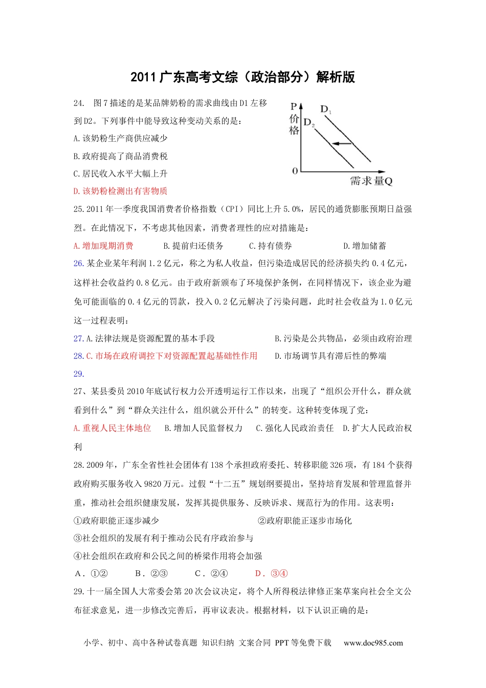 2011年高考政治试卷（广东）（空白卷） (1).docx