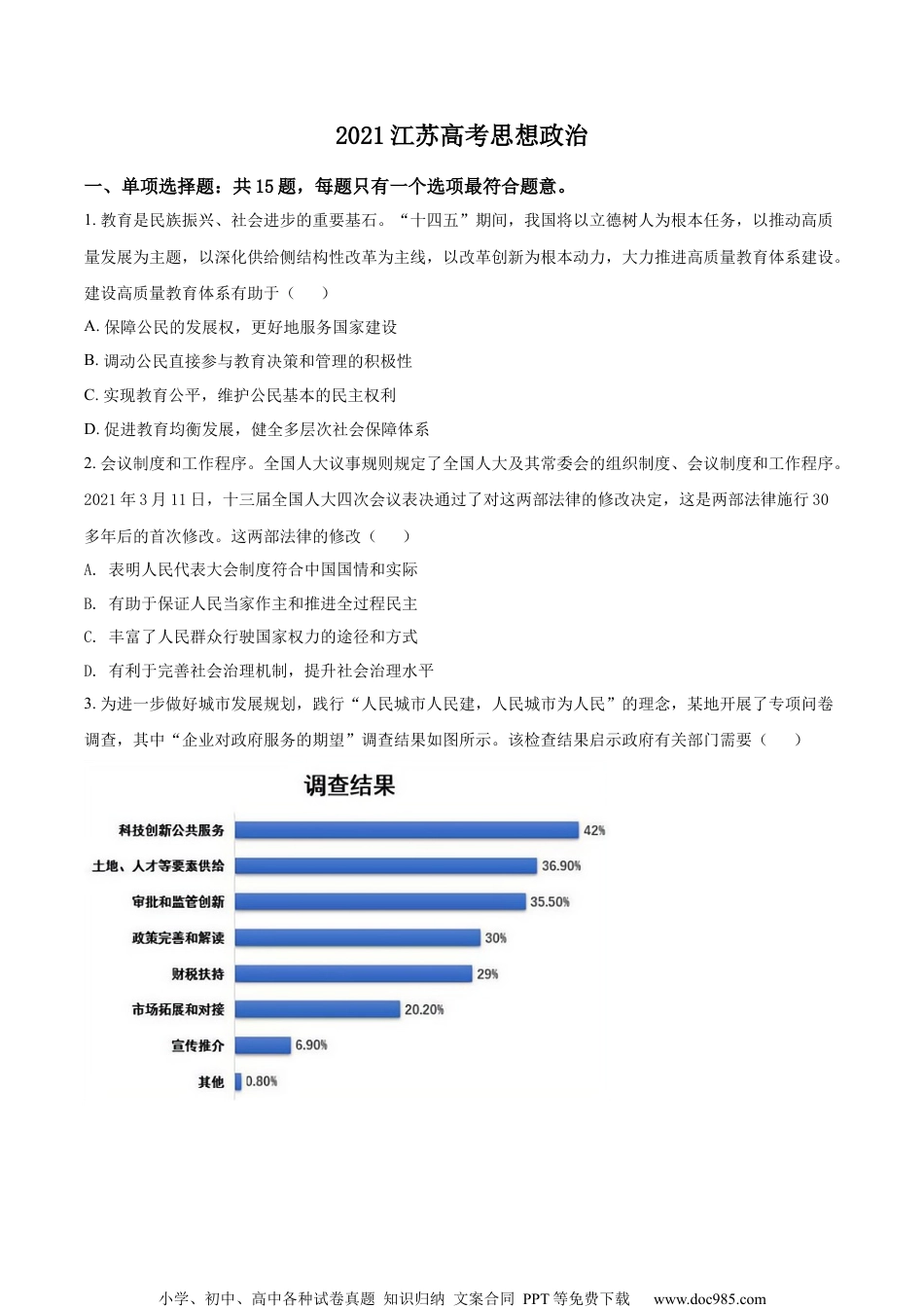 2021年高考政治试卷（江苏）（空白卷） (2).docx