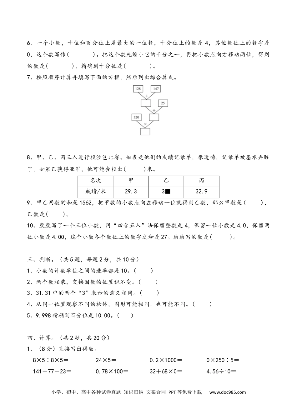 2024-2025学年（期中夺冠）1+四年级数学下册 常考题+易错题+整理汇编+提升试卷+人教版.docx
