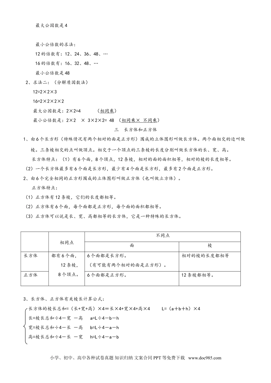 小学数学五年级下册人教小学数学5下 知识点归纳总结.doc