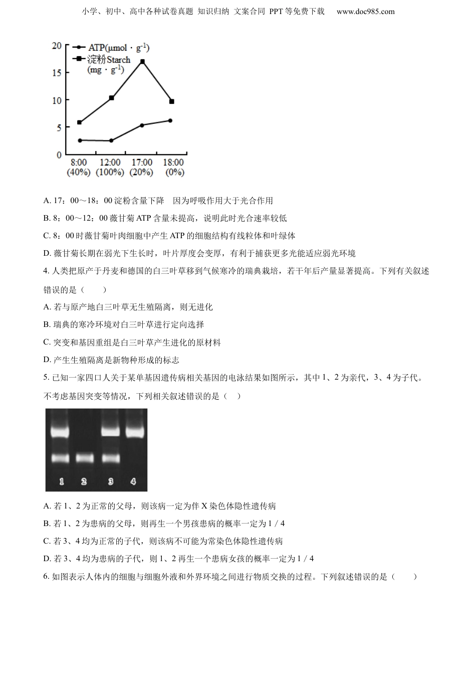 精品解析：2023届江苏省高考5月考前适应性考试生物试题（原卷版）.docx
