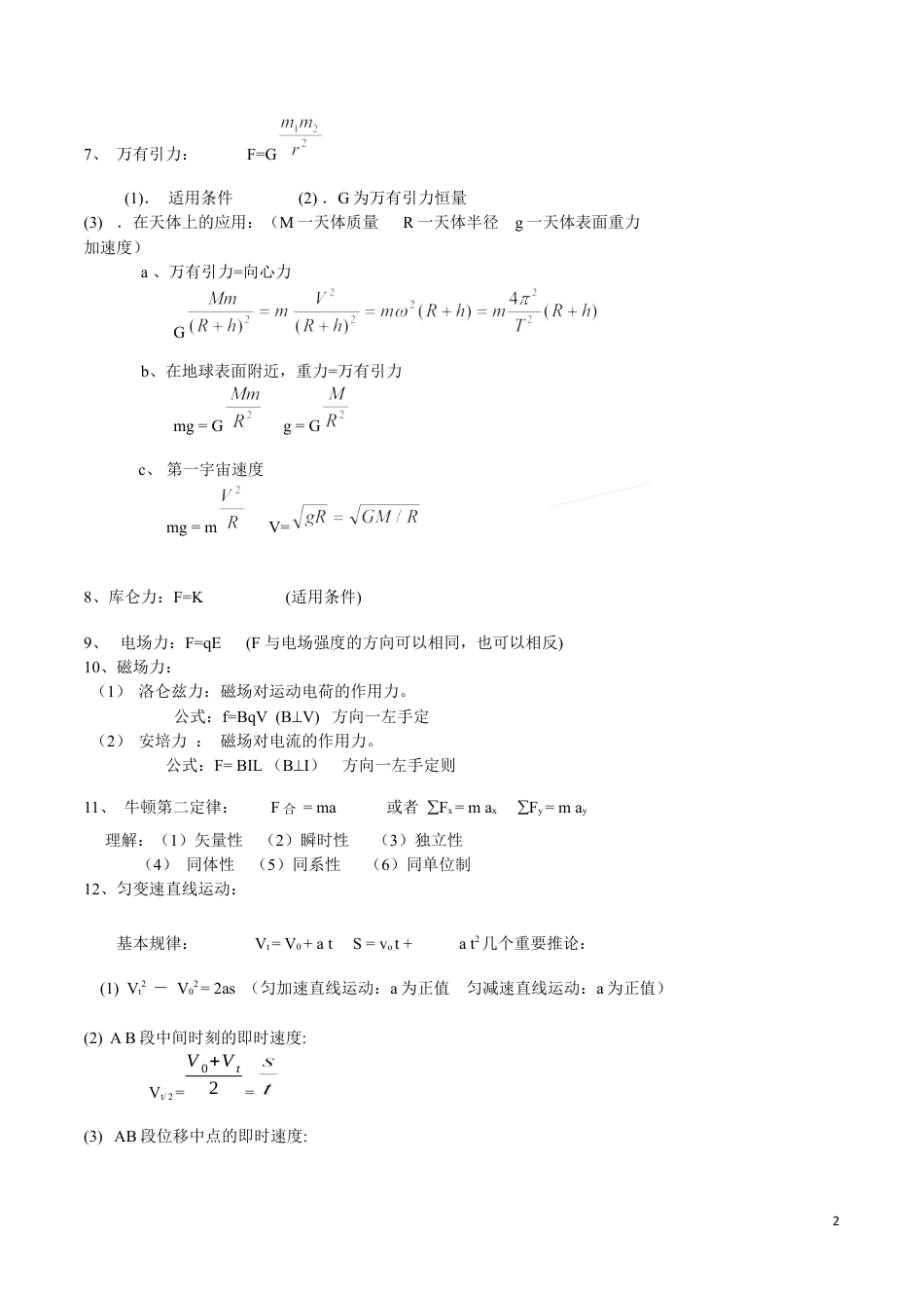 高考物理解题技巧归纳方法09  高中物理公式规律汇编-2021年高考物理学习记忆方法大全.docx